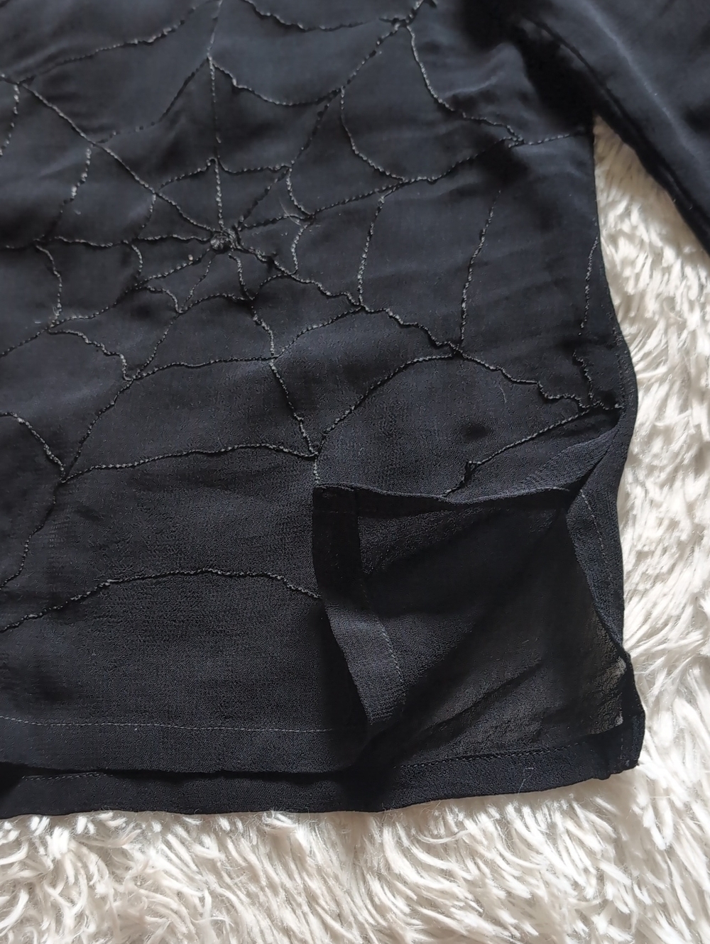 90s Morbid Threads Spiderweb Embroidery Sheer Vintage Hot Topic Black Top Large - Picture 6 of 12